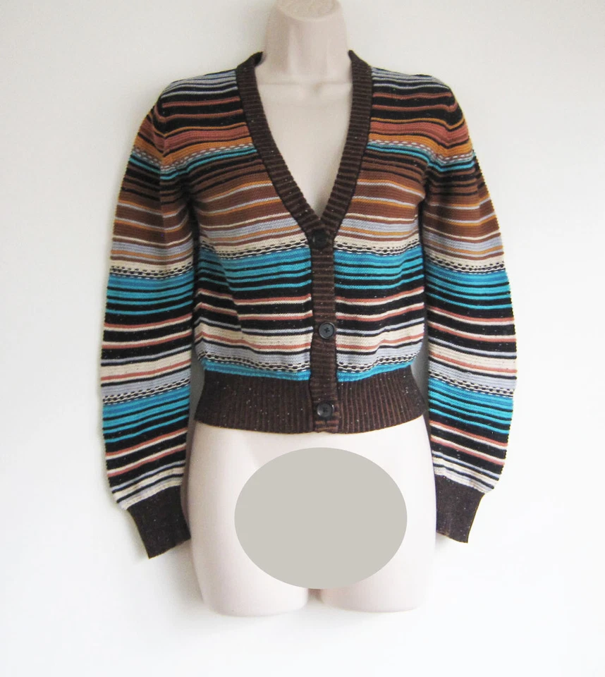 Cárdigan Suéter BILLY REID Hecho en Italia Cuello en V Botones Rayas Recortado Talla XS