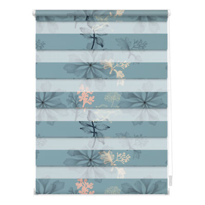 Duo Rollo Klemmfix, ohne Bohren, blickdicht, Aqua Floral - Blau