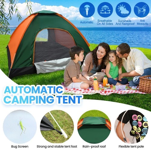Pop Up Tent 3-4 Man Easy Quick Pitch Two Person Festival Camping Automatic Tent - Picture 2 of 11