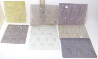 Vintage Wilton Chocolate Candy Mold Lot of 7, Cat Mouse Bear Owl Squirrel Birds