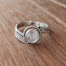 925 Sterling Silver Natural Moonstone Ring Boho Statement Women Anniversary Ring