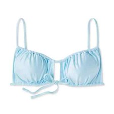 Wild Fable Women's Shirred Cut Out Tie-Front Bralette Bikini Top Blue Small 4-6