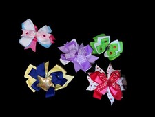 LOT 5 Vintage 1980s Hair Bows On Spring Clamp Barrettes Boutique Girls Dancewear