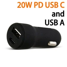 20W USB-C + USB 3.0 Fast Car Charger Adapter for iPhone/Samsung - Black