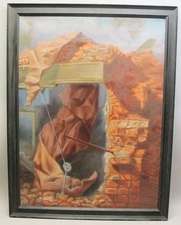 Large Original Surrealist Oil Painting HENRY BILLINGS  "Demolition"  dated 1963
