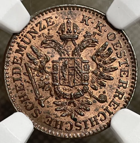 1851-B Austria 1/4 Kreuzer NGC MS 63 RB Pop 1/3