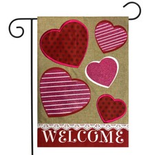 Hearts Valentine's Day Burlap Garden Flag Welcome Love 12.5"x18" Briarwood Lane