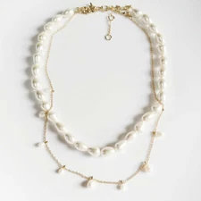 New 18" Banana Republic Pearl Layered Necklace Chic Women Party Vacation Jewelry