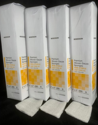 2'' x 2'' Cotton Gauze Sponges Woven 12-ply Pads Non-Sterile Bandages