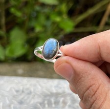 Solid 925 Sterling Silver Natural Labradorite Ring Gemstone Jewelry For Her E 21