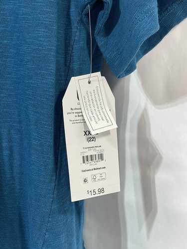 TIME and TRU Damenbluse Gr. XXXL blaugrün Stretch 100 % Baumwolle Rüsche Saum - Bild 7 von 11