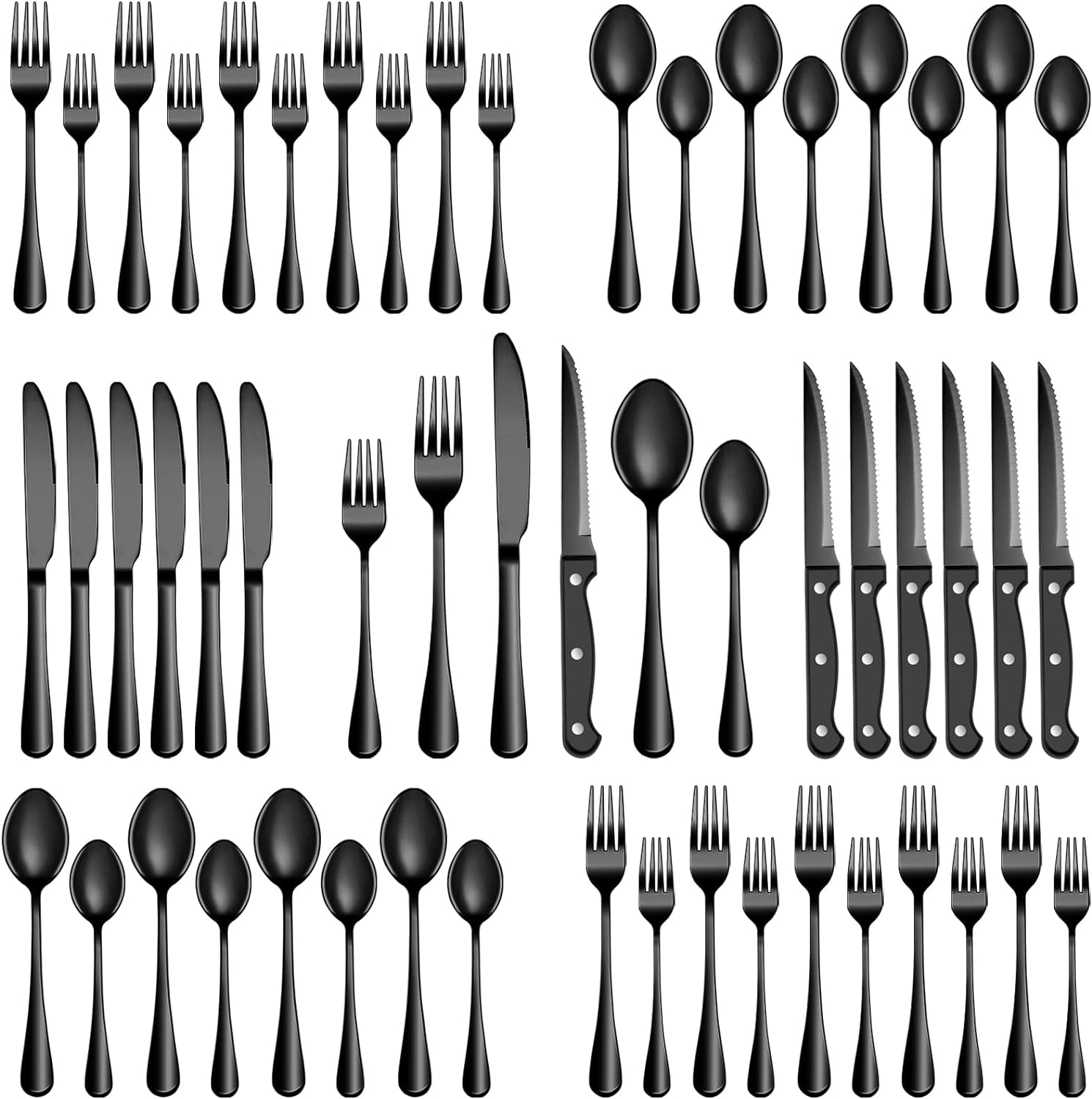 24-Piece Black Stainless Steel Flatware Set Including Steak Knives