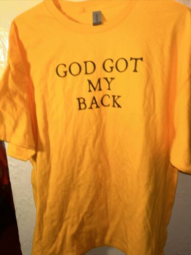 Gildan Tee Shirt Unisex XL Yellow Cotton Short Sleeve God Got My Back Pullover - Picture 2 of 4