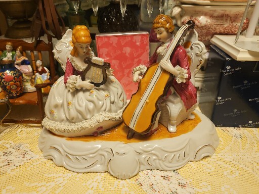 Vintage Dresden Style Porcelain Figurine Victorian Musical