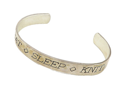 HAND & HAMMER 925 Silver  Vintage Eat Sleep Knit Shiny Cuff Bracelet  BT7211