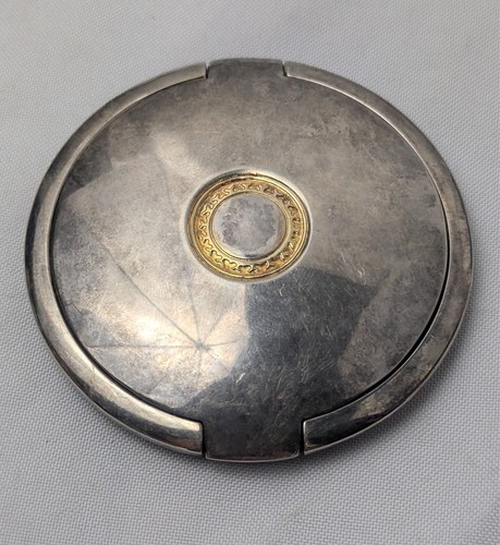 Vintage Silver Plated Double Mirror Compact French Style Makeup Purse