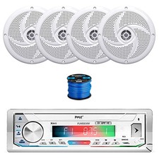 Pyle BT Marine Receiver, 4X 5.25" 180W Speakers White w/ Wire