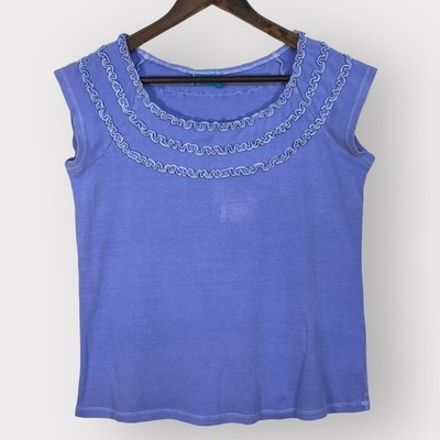 Fresh Produce Womens Periwinkle Blue Ruffle Scoop Neck Cotton Top Size M USA