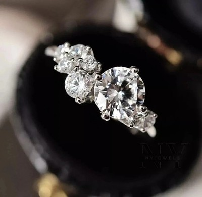 2.5 Ct Round Lab Created Diamond 14K White Gold Plated Women's Cluster Band Ring