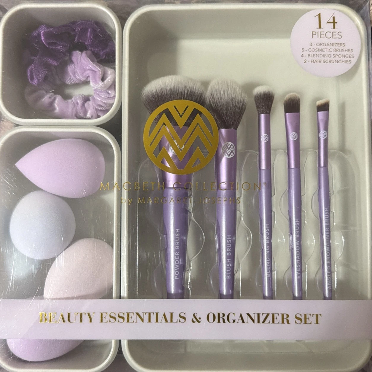 Makeup Brush Set With Organizer And Scrunchies
