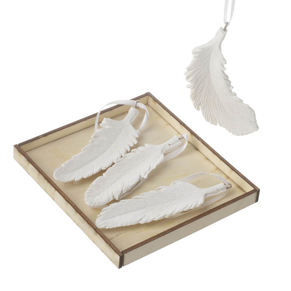 Set of 4 Hanging Glittered Feather Decorations by Heaven Sends with Ribbon Twine