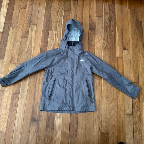 REI Jacket Kids Gray Rain Windbreaker Water Resistant Hooded Zip Size S