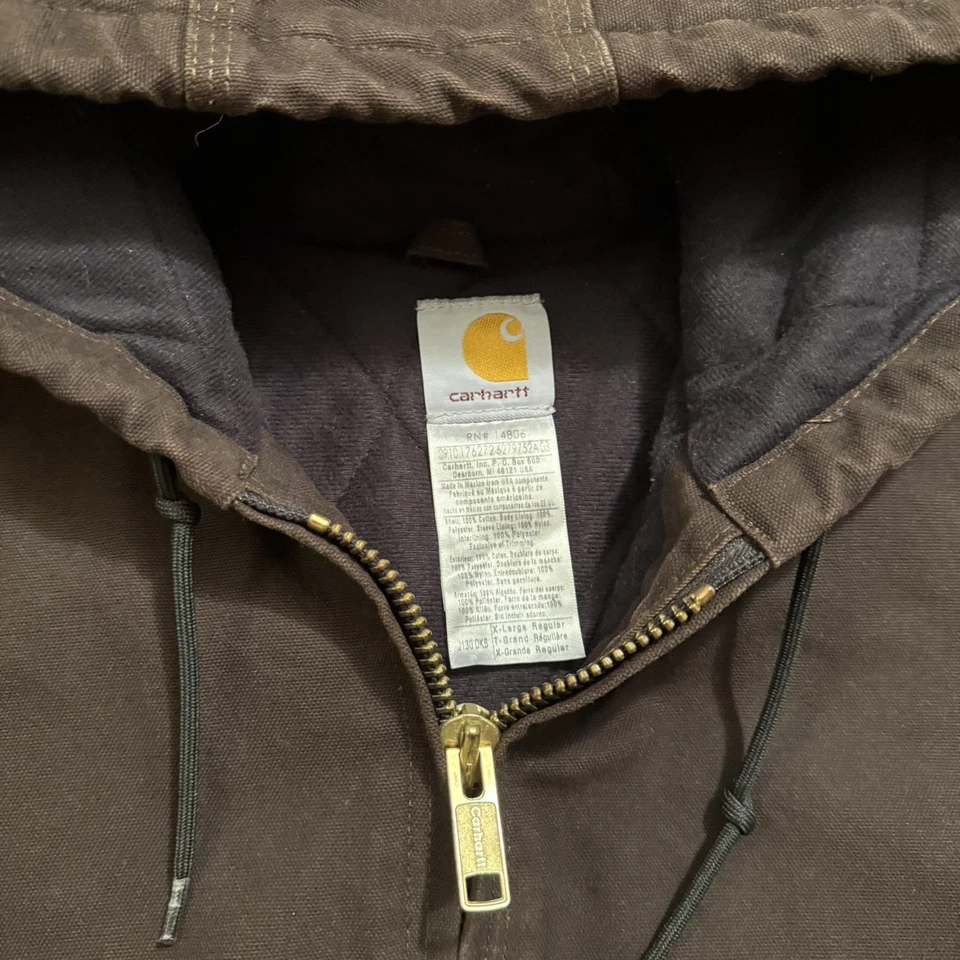 Chaqueta con Capucha Carhartt Active De Colección J130 DKB Marrón Pato Lona Para Hombre Talla XL 90s Foto 3 de 3
