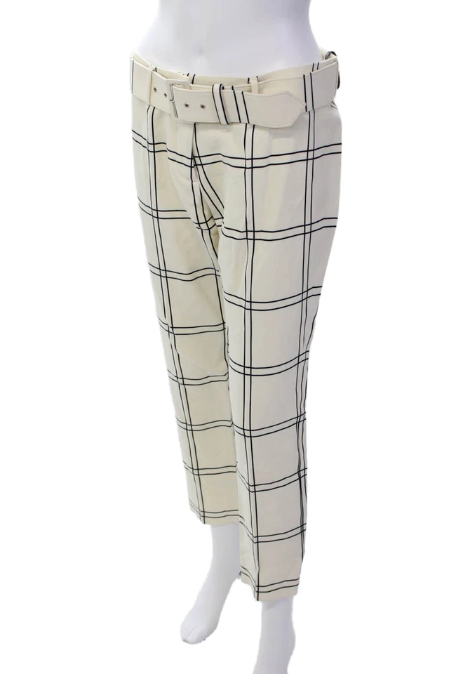 Pantalones cónicos Derek Lam para mujer a rayas con cremallera y cinturón tiro medio blancos talla 4 Foto 2 de 4