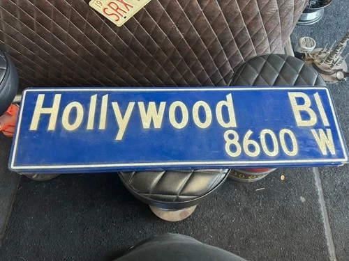 Vintage hollywood blvd 1920s 30s  Porcelain Cobalt Blue Street Sign dbl sided