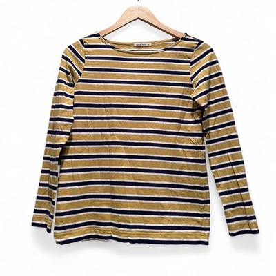 Woolovers Yellow Blue White Striped Boatneck Shirt Sz XS Organic Cotton Casual