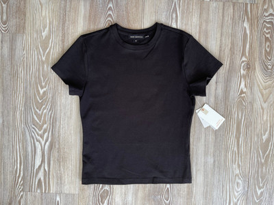Good American schwarzes Baby T-Shirt Oberteil Kurzarm Rundhalsausschnitt S/8   neu mit Etikett £59