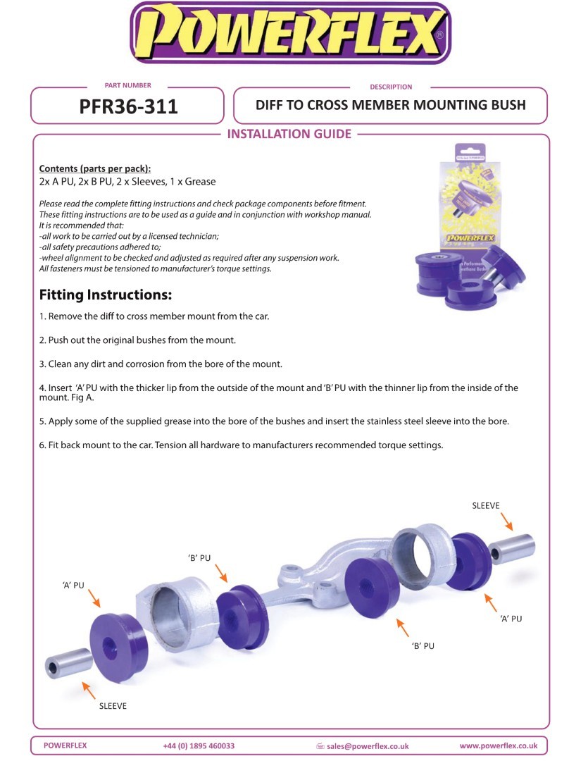 PFR36-311H Powerflex Heritage Rear Diff To Cross Member Bushes