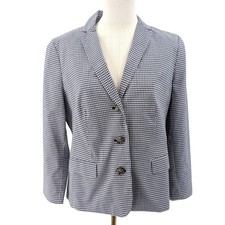 Talbots gingham blazer navy white check preppy classic lightweight 12 Flaw 