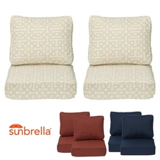 Sunbrella Fabric Outdoor Patio Deep Seat Cushions Set with Pocket Springs & Ties