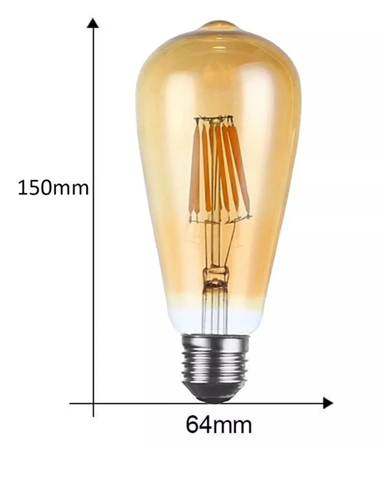 5 x ST64 E27 Edison Vintage LED Chandelier Lamp Light Bulb 4W/8W Dimmable Bulbs - Image 2 of 3