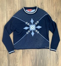 Krimson Klover Merino Wool Pullover Sweater Snowflake Design Blue Sz Med