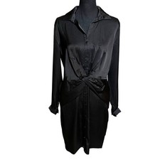 And Now This Black Twist Front Shirt Dress Women's Medium Button Midi
