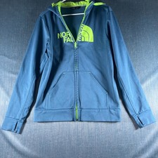 The North Face Men's Hoodie Size S Blue Green Full Zip Fleece Jacket Thumb Holes