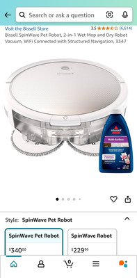 Bissell SpinWave Pet, 2-in-1 Wet Mop + Dry Robot Vacuum, WiFi + Structured Nav