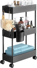 3 Tier Bathroom Storage Cart, Slim Storage Cart with Wheels,Black