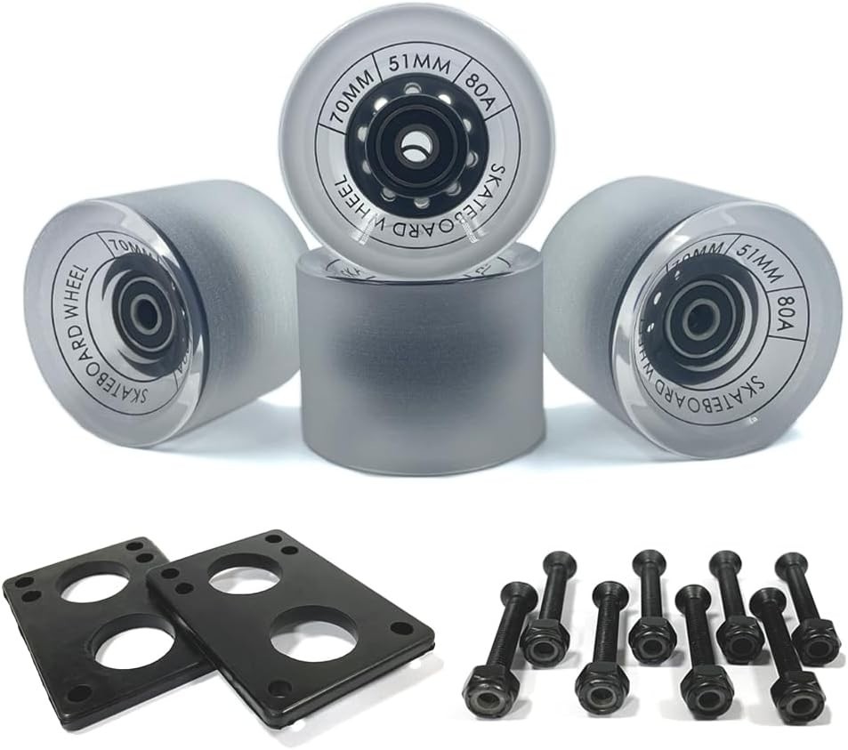 70mm Longboard Wheels 80A w ABEC 9 Bearings Hardware Riser P