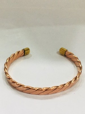 Massiver Kupfer gedrehter Armreif Manschette Armband mit Messing Enden verstellbar Unisex Kada