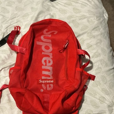 Supreme Red Backpack Zip Closure Outer Pockets Adjustable Straps Unisex