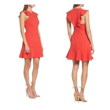 Chelsea 28 Women's MEDIUM Red Cut-Out Ruffle Fit & Flare Dress