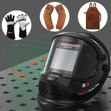 Auto Darkening Welder Helmet 180° 1/1/1/1 TIG MIG ARC +Apron Gloves Sleeves Lens