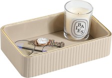 Desk Organizer Tray, PU Leather Valet Tray Nightstand Cologne Beige