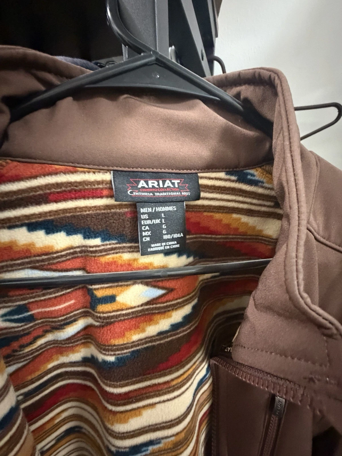 Ariat Chimayo Collection Men's Brown Softshell Full Zip Jacket Stand-Up L - product detail image 6