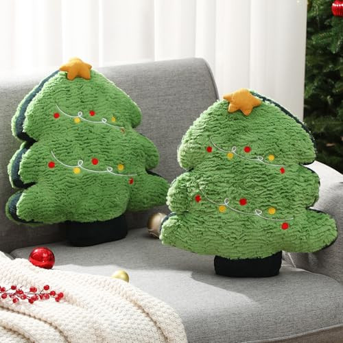 2 Set Christmas Pillows, Christmas Tree Pillows 17.72 Inch Soft Plush Tree - Picture 2 of 7