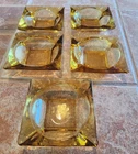Set of 5 ~ Vintage Mid Century Anchor Hocking Glass Amber Square Ashtray 4.5 in
