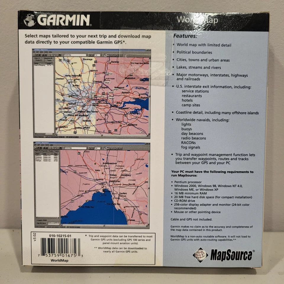 Garmin World Maps CD-Rom 010-10215-01 v3.02 2004 NEW Sealed Vintage Software - Image 2 of 3
